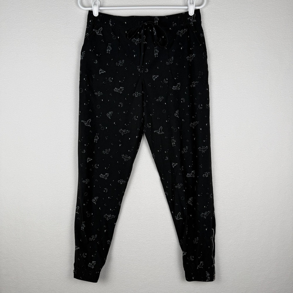 Albion Joggers Womens S Black Nylon Halloween Bats Athleisure Ankle Zipper